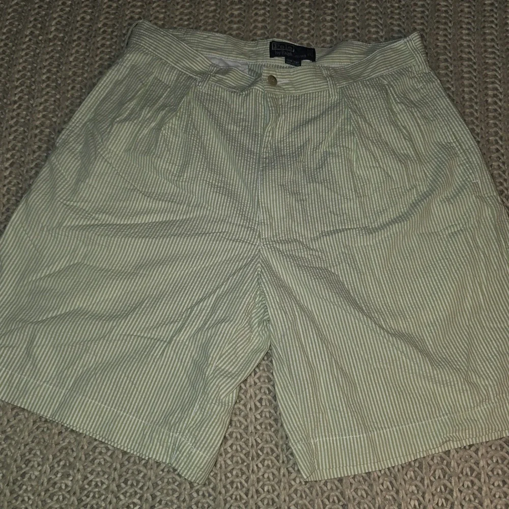 Polo Ralph Lauren Vtg Tyler Shorts Mens 35 Green Seersucker Stripe Pleated